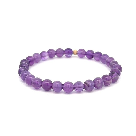 Natural Gemstones Amethyst 6mm Stretchable Bracelet 14k Gold Bead Charm Stardust - Picture 4 of 6
